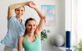 A,Modern,Rehabilitation,Physiotherapy,Woman,Worker,With,Woman,Client,Shoulder